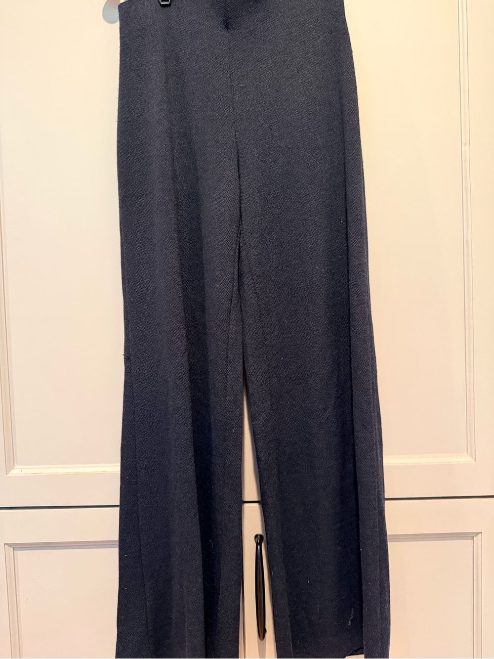 Wide-Leg Knit Navy Pants